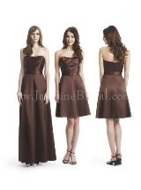 Evening Dress: JASMINE FALL 2011 - P49058  Catalogue Color:  	HOT CHOCOLATE (HC)Fabric-top: 	LUSH SATINAccessory: 	Spaghetti straps, waistbandSkirt Length: 	Available in knee-length 23