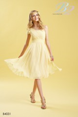 Evening Dress: B2 SPRING 2011 - B4031  Catalogue Color:		BUTTERCUP (BC)	Fabric-top layer:		POLY CHIFFON	Accessory:		N/A	Skirt Length:		Available in both knee-length 25