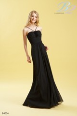 Bridesmaids Dress: B2 SPRING 2011 - B4036  Catalogue Color:		BLACK (BK)	Fabric-top layer:		POLY CHIFFON	Accessory:		N/A	Skirt Length:		Floor length. Skirt length can be changed to tea-length or knee-length.	Size Range: 		2-28 