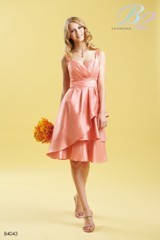 Bridesmaids Dress: B2 SPRING 2011 - B4043  Catalogue Color:		HYDRANGEA (HA)	Fabric-top layer:		SATIN BACK DUPIONI	Accessory:		N/A	Skirt Length:		Available in both knee-length 25