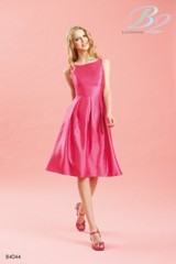 Bridesmaids Dress: B2 SPRING 2011 - B4044  Catalogue Color:		PETUNIA (PU)	Fabric-top layer:		SATIN BACK DUPIONI	Accessory:		N/A	Skirt Length:		Available in both knee-length 25