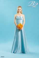 Bridesmaids Dress: B2 SPRING 2011 - B4045  Catalogue Color:		SEA GLASS (EL)	Fabric-top layer:		SATIN BACK DUPIONI	Accessory:		Spaghetti straps	Skirt Length:		Floor length. Skirt length can be changed to tea-length or knee-length.	Size Range: 		2-28 