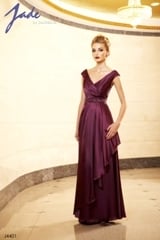 Mother of the Bride Dress: JADE - J4401  Catalogue Color:		BORDEAUX (BX)	Fabric-top layer:		JADE CHARMEUSE	Accessory:		N/A	Skirt Length:		Floor length. Skirt length can be changed to tea-length or knee-length.	Size Range: 		2-26 