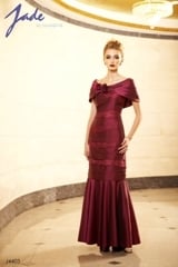 Mother of the Bride Dress: JADE - J4403  Catalogue Color:		PLUM (PM)	Fabric-top layer:		JADE TAFFETA	Accessory:		Jacket, straps and detachable skirt	Skirt Length:		Knee length 22