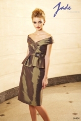 Mother of the Bride Dress: JADE - J4404  Catalogue Color:		CELADON (CL)	Fabric-top layer:		JADE TAFFETA	Accessory:		N/A	Skirt Length:		Available in both knee-length 25