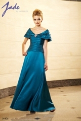 Mother of the Bride Dress: JADE - J4406  Catalogue Color:		TEAL (TL)	Fabric-top layer:		JADE CHARMEUSE	Accessory:		Jacket and straps	Skirt Length:		Floor length. Skirt length can be changed to tea-length or knee-length.	Size Range: 		2-26 