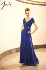 Mother of the Bride Dress: JADE - J4411  Catalogue Color:		COBALT (CT)	Fabric-top layer:		JADE TIFFANY CHIFFON	Accessory:		N/A	Skirt Length:		Floor length. Skirt length can be changed to tea-length or knee-length.	Size Range: 		2-26 