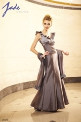 Mother of the Bride Dress: JADE - J4415  Catalogue Color:		PLATINUM (PT)	Fabric-top layer:		JADE TAFFETA	Accessory:		Shawl	Skirt Length:		Floor length. Skirt length can be changed to tea-length or knee-length.	Size Range: 		2-26 