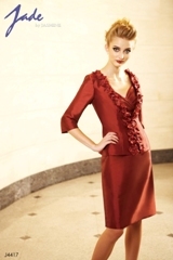 Mother of the Bride Dress: JADE - J4417  Catalogue Color:		CRANBERRY (CB)	Fabric-top layer:		JADE TAFFETA	Accessory:		Jacket	Skirt Length:		Available in both knee-length 25