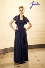 Mother of the Bride Dress: JADE - J4422  Catalogue Color:		MIDNIGHT PEARL (MP)	Fabric-top layer:		JADE CHIFFON	Accessory:		Jacket and straps	Skirt Length:		Floor length. Skirt length can be changed to tea-length or knee-length.	Size Range: 		2-26 