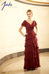 Mother of the Bride Dress: JADE - J4423  Catalogue Color:		CRANBERRY (CB)	Fabric-top layer:		JADE CHIFFON	Accessory:		N/A	Skirt Length:		Floor length. Skirt length can be changed to tea-length or knee-length.	Size Range: 		2-26 