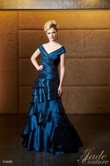 Mother of the Bride Dress: JADE COUTURE - K4440  Catalogue Color:		NIGHT BLUE (NB)	Fabric-top layer:		LUXE TAFFETA	Accessory:		N/A	Skirt Length:		Floor length. Skirt length can be changed to tea-length or knee-length.	Size Range: 		2-26 