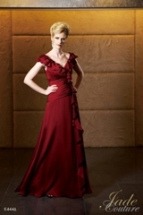 Mother of the Bride Dress: JADE COUTURE - K4446  Catalogue Color:		BLACK CHERRY (BH)	Fabric-top layer:		COUTURE SATIN FACE CHIFFON	Accessory:		N/A	Skirt Length:		Floor length. Skirt length can be changed to tea-length or knee-length.	Size Range: 		2-26 