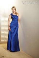 Evening Dress: BELSOIE SPRING 2011 - L4019  Catalogue Color:		COBALT (CT)	Fabric-top layer:		BELSOIE CHARMEUSE	Accessory:		N/A	Skirt Length:		Floor length. Skirt length can be changed to tea-length or knee-length.	Size Range: 		2-28 