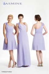 Prom Dress: JASMINE SPRING 2011 - P49002  Catalogue Color:		IRIS EYES (IY)	Fabric-top layer:		COTTON CHIFFON	Accessory:		N/A	Skirt Length:		Available in knee-length 23