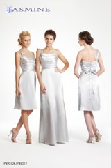 Evening Dress: JASMINE SPRING 2011 - P49012  Catalogue Color:		OYSTER (OY)	Fabric-top layer:		LUMINA	Accessory:		Sash	Skirt Length:		Available in knee-length 25
