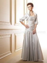 Mother of the Bride Dress: JADE SPRING 2012 - J145011  Catalogue Color: 	Oyster (OY)Fabric-top: 	Jade Luminous TaffetaAccessory: 	Tapered straps, jacketSkirt Length: 	Floor length. Skirt length can be changed to tea-length or knee-length.Size Range: 	0-30 