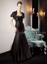 Mother of the Bride Dress: JADE COUTURE SPRING 2012 - K148020  Catalogue Color: 	Black (BK)Fabric-top: 	Luxe TaffetaAccessory: 	Tapered straps, jacketSkirt Length: 	Floor length. Skirt length can be changed to tea-length or knee-length.Size Range: 	0-30 