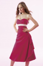 Mother of the Bride Dress: B1033  Strapless bubble skirt gown Poly Satin. Poly Satin gathered on bodice and drop waist with accent color waist band. 