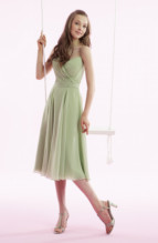 Mother of the Bride Dress: B1035  V neckline with A-line skirt in Poly Chiffon. Poly Chiffon gathered crossed bodice with pleated on skirt. 
