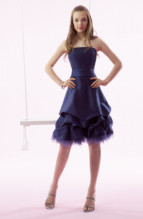 Bridesmaids Dress: B1048  Strapless bubble skirt dress. Waistband with back bow. Bubble on skirt hem with netting ruff inside.  