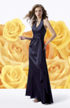 Mother of the Bride Dress: L1023  Halter V neckline and A-line of Belsoie Charmeuse gown, Belsoie Charmeuse gathered on bodice and waist with sash on back.Available in floor length. T-length can be special ordered, at no additional charge. Size Range :  4-28 
