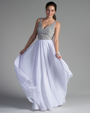 Special Occasion Dress - Nite Time Collection: NT-83 - Shown in White chiffon | NiteTime Prom Gown