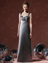 Bridesmaids Dress: Social Bridesmaids FALL 2011 - 8103  Fabric: Matte SatinFull length matte satin gown has wide straps, sweetheart neckline and pleated bodice. Matching inset midriff at natural waist.Sizes available 00-30W, and 00-30W extra length.Dress Color Sample: Charcoal gray 