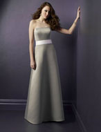 Evening Dress: Bridesmaids Collection: 322 Satin Sash S  Strapless, a-line gown with pleated waist sash and tieback streamers. Shawl to match dress color is included. Sash will be shipped with matching and color of your choice. Color Availability: All Satin Colors (Please view your Mori Lee Satin Swatch Card) Sash Color Availability: Any Mori Lee Bridesmaid Satin Color 