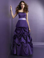 Evening Dress: Bridesmaids Collection: 328 Satin - Sash  The strapless gown features a pleated waist and tie-back streamers, and the skirt is surrounded with a multitude of pick-ups. Shawl to match dress color is included. Sash will be shipped with matching and color of your choice. Color Availability: All Satin Colors (Please view your Mori Lee Satin Swatch Card) Sash Color Availability: Any Mori Lee Bridesmaid satin colors 