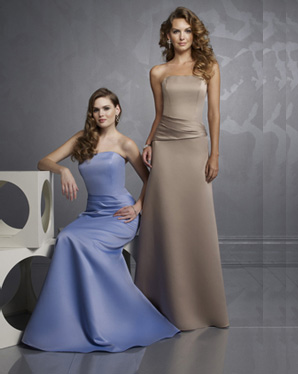 Prom Dress: Bridesmaids Collection: 369 Satin with B  Strapless, slim A-line gown with asymmetrical side draping over the hips.Matching ShawlView ML Satin Swatch Card 