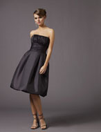 Evening Dress: Affairs Bridesmaid Collection: 731 Taffe  Vertical shirring overlays the strapless, empire bodice and meets the shirred midriff onto the bubble hem skirt. Matching shawl is included. Color Availability: All Taffeta Colors (Please view your Mori Lee Taffeta Swatch Card) 