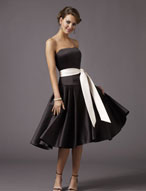 Evening Dress: Affairs Bridesmaid Collection: 734 Satin  The strapless bodice meets the flared skirt with side pleats and waist tie-sash. Matching shawl is included. Color Availability: All Satin Colors (Please view your Mori Lee Satin Swatch Card) Sash Color Availability: Ivory and Black 