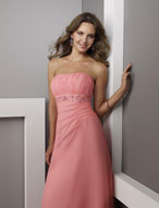 Prom Dress: Bridesmaids Collection: 222 Beaded Chiff  Vertically shirred, strapless bodice meets the beaded empire band withasymmetrical draping on the A-line skirt. Please View the Mori Lee Chiffon Swatch Card for Color Reference 