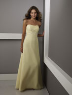 Evening Dress: Bridesmaids Collection: 231 Beaded Chiff  Asymmetrical draping overlays the strapless bodice, with beading on the peakedempire band of the A-line gown. Please View the Mori Lee Chiffon Swatch Card for Color Reference 