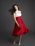 Evening Dress: Bridesmaids Collection: 761 Two Tone Chi  Vertical shirring overlays the strapless, empire bodice with draped midriff. Light shirring surrounds the cocktail length skirt. Matching shawl included Color Availability: Ivory Bodice with all Mori Lee Chiffon Colors Or Solid Chiffon Colors 