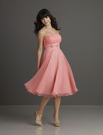 Evening Dress: Affairs Bridesmaid Collection: 781 Beade  Vertical shirring over the strapless bodice with intricate beading on the empire band and a flowing, swing skirt. Please View the Mori Lee Chiffon Swatch Card for Color Reference 
