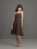 Evening Dress: Affairs Bridesmaid Collection: 783 Chiff  Strapless bodice with asymmetrical draping trimmed with rhinestone buttons onto the softly, flared skirt. Please View the Mori Lee Chiffon Swatch Card for Color Reference 
