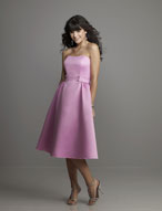 Evening Dress: Affairs Bridesmaid Collection: 790 Satin  Strapless bodice trimmed with jeweled buttons framing the waistband onto the shirred skirt. Please View the Mori Lee Satin Swatch Card for Color Reference 