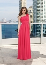 Bridesmaids Dress: Bridesmaids Collection: 282 - CHIFFON  Vertically ruched one shoulder bodice with floral detail has a flowing A-line skirt and a zipper back closure. Sizes Available: 2-28. Please refer to the Mori Lee Chiffon swatch card.Sample color: WATERMELON 