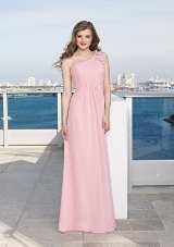 Bridesmaids Dress: Bridesmaids Collection: 288 - CHIFFON  Ruffle one shoulder criss cross draped bodice with A-line skirt and zipper back closure. Sizes Available: 2-28. Please refer to Mori Lee Chiffon swatch card. Sample color: ROSE PETAL 