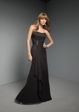 Bridesmaids Dress: Bridesmaids Collection: 262 - CHIFFON, CORSET TIE BACK CLOSURE  Colors: Please View the Mori Lee Satin Swatch Card. Sample Color: BLACK. SHAWL INCLUDED 