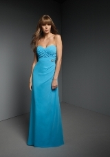 Bridesmaids Dress: Bridesmaids Collection: 265 - CHIFFON AND SATIN  Colors: Please View the Mori Lee Satin Swatch Card. Sample Color: TURQUOISE. SHAWL INCLUDED 