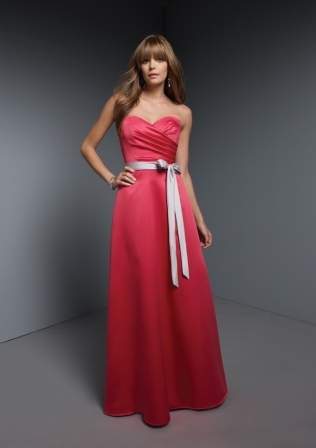 Evening Dress: Bridesmaids Collection: 267 - SATIN WITH SASH (ANY SATIN COLOUR)  Colors: Please View the Mori Lee Satin Swatch Card. Sample Color: STRAWBERRY/SILVER. SHAWL INCLUDED 