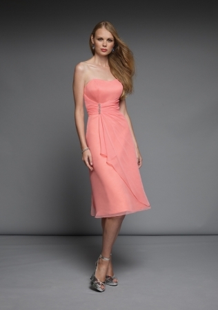 Evening Dress: Bridesmaids Affairs Collection: 832 - CHIFFON, CORSET TIE BACK CLOSURE  Colors: Please View the Mori Lee Satin Swatch Card. Sample Color: CANTALOUPE. SHAWL INCLUDED 