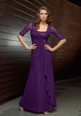 Mother of the Bride Dress: Mori Lee VM FALL 2011 Collection: 70406 - Stretch Jersey Mesh  Dress. Colors: Purple, Royal, Black. Sizes Available: 2-26. 
