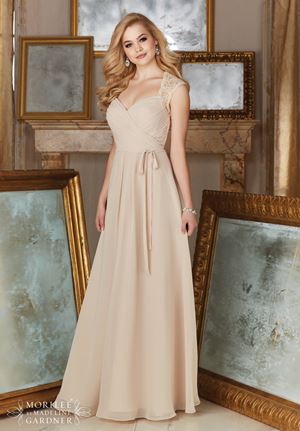Bridesmaid Dress - Mori Lee BRIDESMAIDS FALL 2016 Collection: 145 - Beaded Lace and Chiffon, Matching Chiffon Tie Sash | MoriLee Bridesmaids Gown