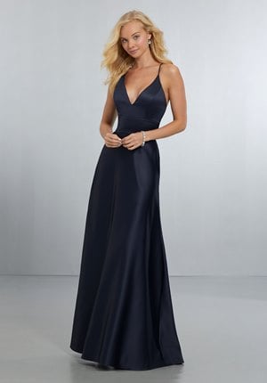 Bridesmaid Dress - Mori Lee BRIDESMAIDS SPRING 2018 Collection: 21573 - Sexy Satin Bridesmaids Dress with Deep V-Neckline and Strappy Back | MoriLee Bridesmaids Gown