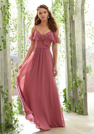 Special Occasion Dress - Mori Lee BRIDESMAIDS Spring 2019 Collection: 21601 - Chiffon Bridesmaid Dress with a Ruffled V-Neckline | MoriLee Prom Gown