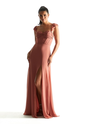  Dress - Morilee Bridesmaids Collection: 21855 - Corset Chiffon Bridesmaid Dress with Detachable Sleeves | MoriLee Evening Gown